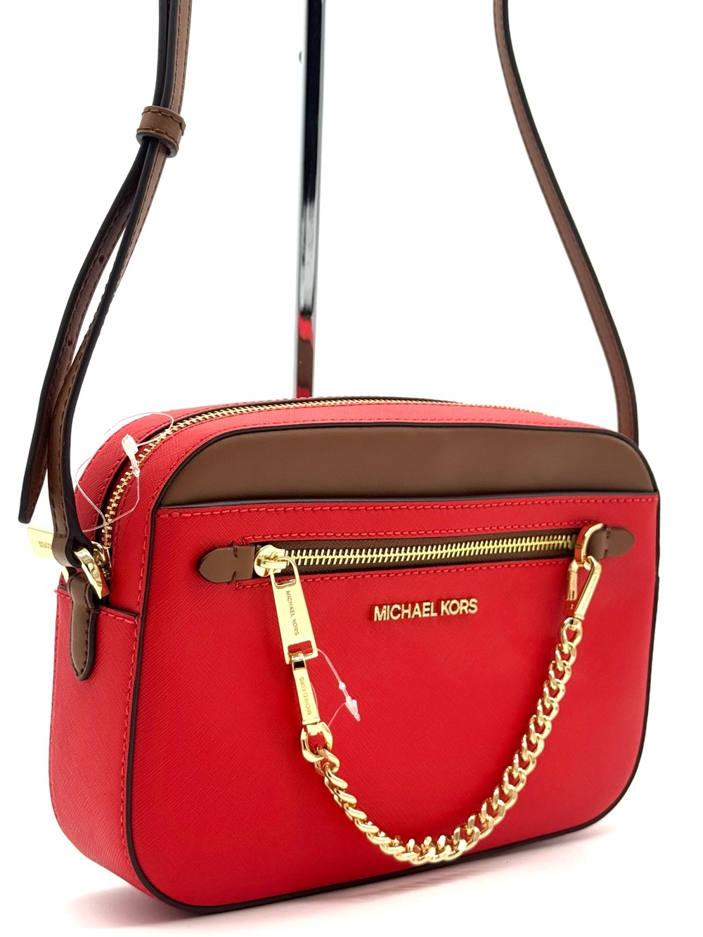 Michael Kors Large Jet Set Travel Logo Crossbody Bag Dark Sangria/Brown
